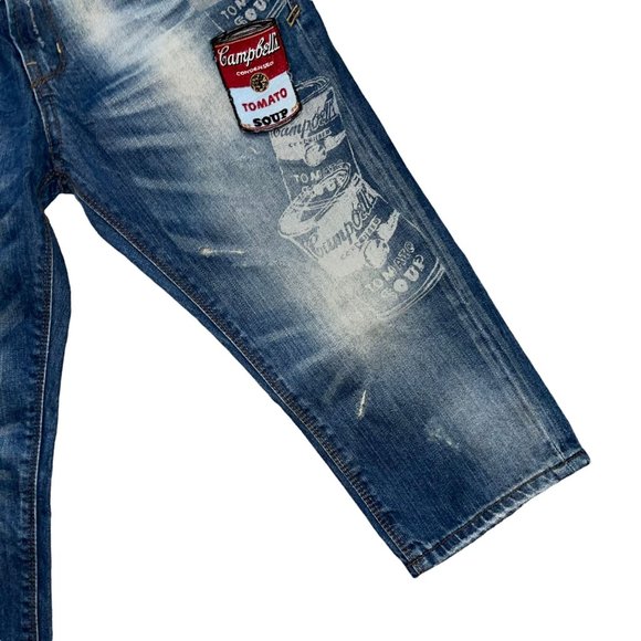 Rare Andy Warhol Campbell's Soup Distressed Capris 28 18 Hard to Find - Picture 5 of 9